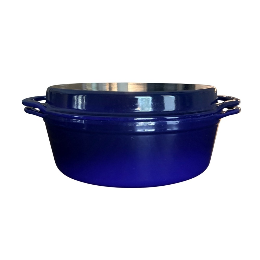 Le Creuset Blue Enameled Cast Iron 2-in-1 Oval Dutch Oven with Grill Pan Lid 28
